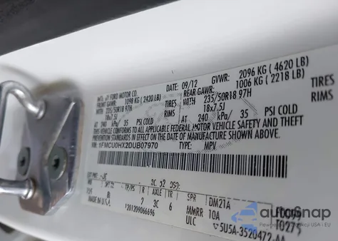 2013 Ford Escape Sel from USA, damaged, VIN 1FMCU0HX2DUB07970